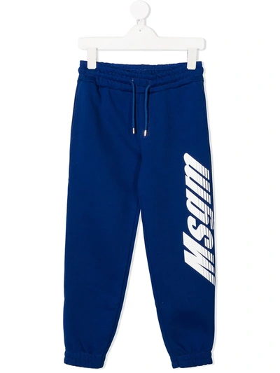 Msgm Kids' Logo Print Trousers In Blue