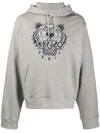 Kenzo Varsity Tiger Logo-print Hoodie In Grey
