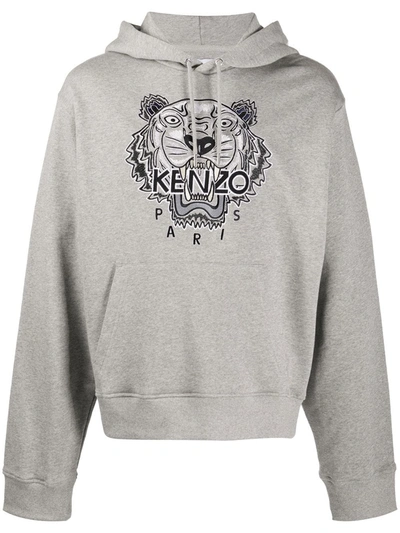 Kenzo Varsity Tiger Logo-print Hoodie In Grey