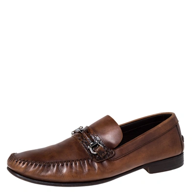 Pre-owned Ermenegildo Zegna Brown Leather Horsebit Slip On Loafers Size 42.5