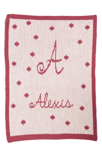 Butterscotch Blankees Polka Dot Personalized Small Stroller Blanket In Pale Pink/ Mulberry