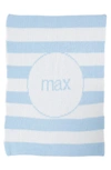 Butterscotch Blankees Modern Stripe Personalized Stroller Blanket In White/ Pale Blue