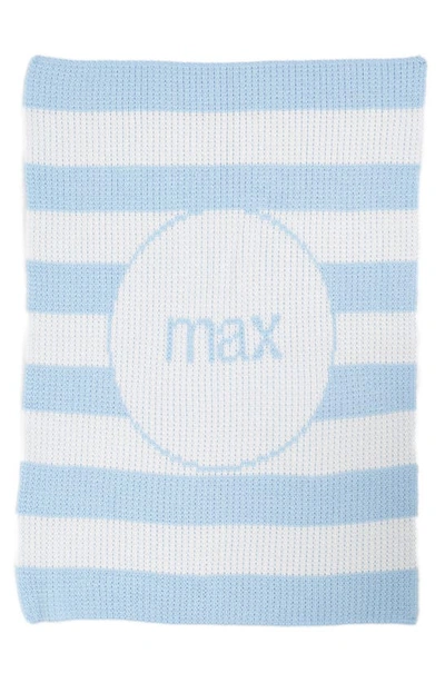 Butterscotch Blankees Modern Stripe Personalized Stroller Blanket In White/ Pale Blue