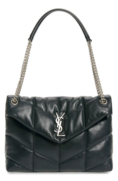 Saint Laurent Medium Lou Leather Puffer Bag In Deep Green