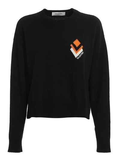 Valentino Arrow Logo Oversize Wool & Cashmere Sweater In Black