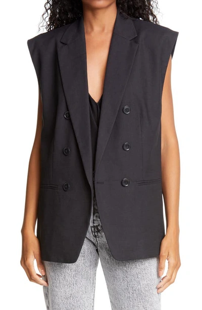 Frame Oversized Double Breasted Linen Blend Vest In Noir