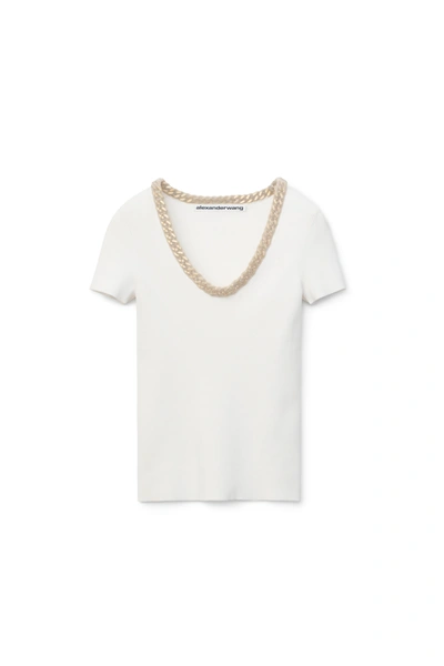 Alexander Wang Trapped Chain Trim Sweater In Soft White