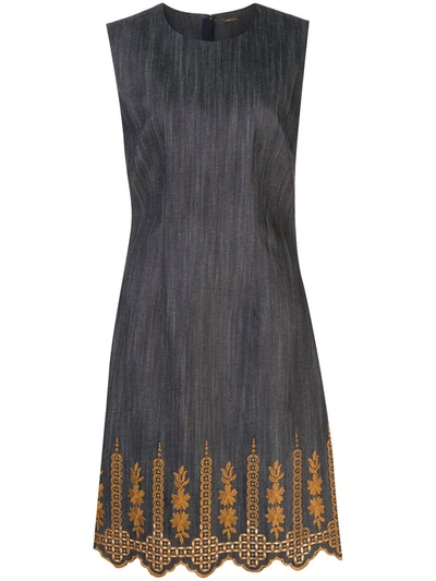 Adam Lippes Broderie Anglaise Hem Stretch Cotton Sheath Dress In Indigo / Gold