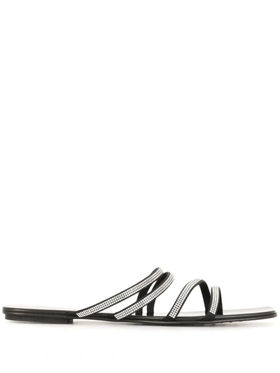 Pedro Garcia Kalene Asymmetric Crystal Embellished Strap Sandals In Black