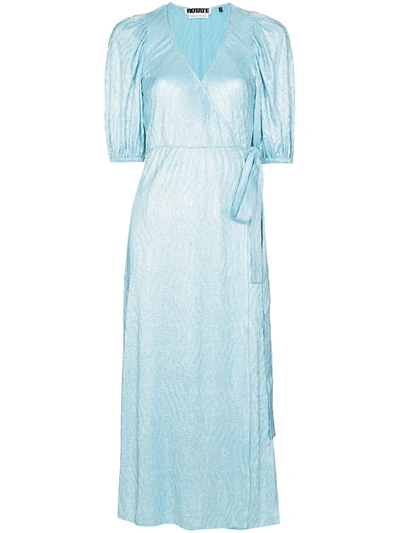 Rotate Birger Christensen Frida Short Sleeve Wrap Dress In Bachelor Button Combo