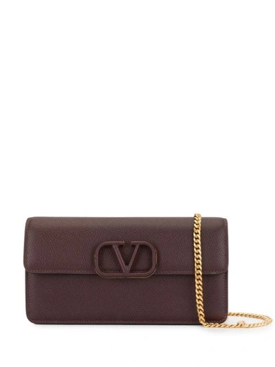 Valentino Garavani Rubin Vsling Wallet In Grenade Calfskin With Chain In Red