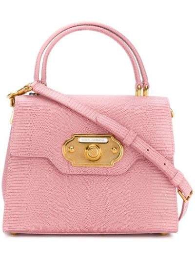 Dolce & Gabbana Welcome Reptile Printed Leather Bag In Pink