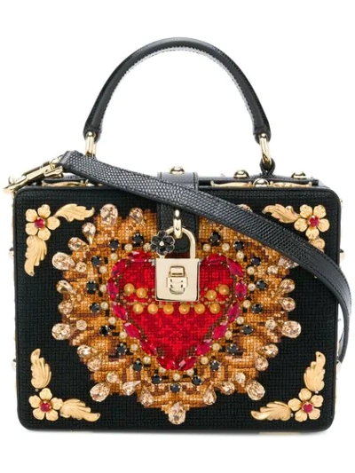 Dolce & Gabbana Dolce Box Embellished Cross-stitched Bag In Black