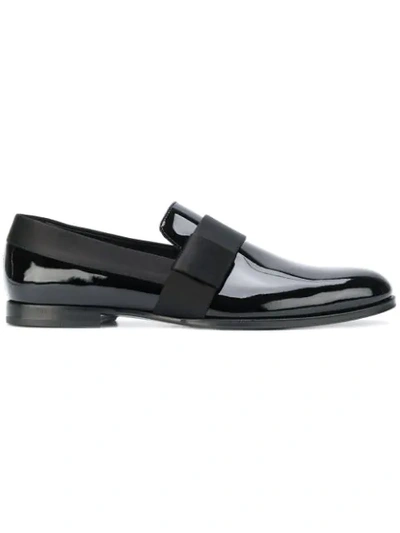 Jimmy Choo John Black Patent Leather Formal Slippers With Satin Ribbon