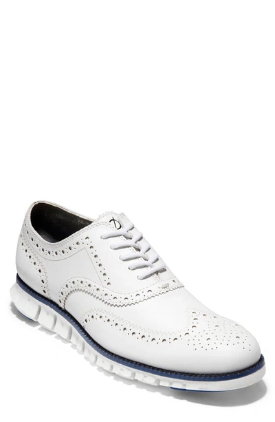 Cole Haan Zerøgrand Leather Wingtip Oxford In White Leather/ Blue/ White