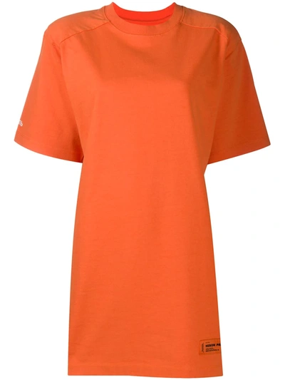 Heron Preston Front Logo Patch Oversized T-shirt Dress In Orange