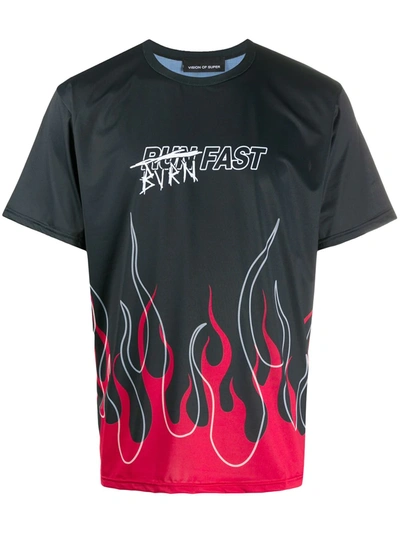 Vision Of Super Burn Fast Flame Print Performance T-shirt In Black