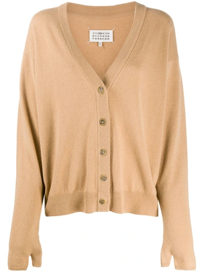 Maison Margiela Cashmere-wool Mix Buttoned Cardigan With Thumb-hole Detailing In Beige