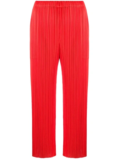 Issey Miyake Cropped Pleated Trousers In Red