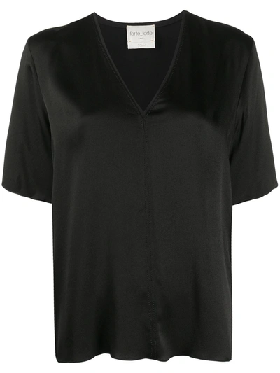 Forte Forte T-shirt Scollo V In Raso Color Nero In Black