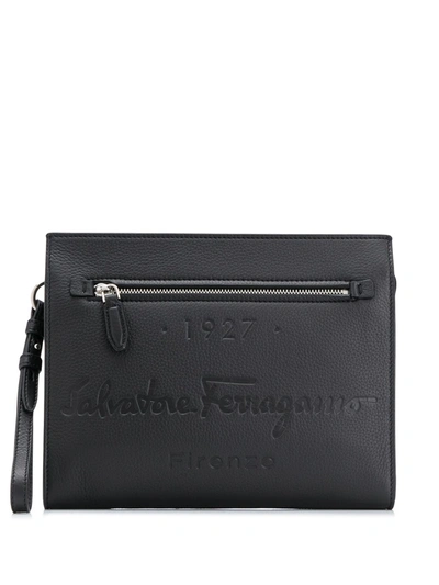 Ferragamo Logo-debossed Leather Clutch In Black