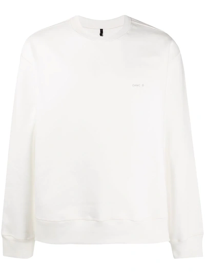 Oamc Logo Print Round Neck Sweatshirt In White