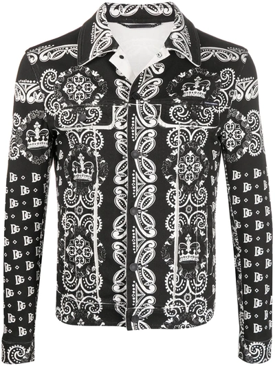 Dolce & Gabbana Denim Jacket In Bandana Print In Black