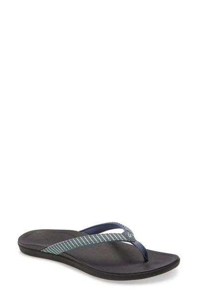 Olukai Ho Opio Flip Flop In Cloud Grey Stripe Fabric