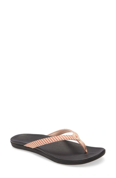 Olukai Ho Opio Flip Flop In Pink Stripe Fabric