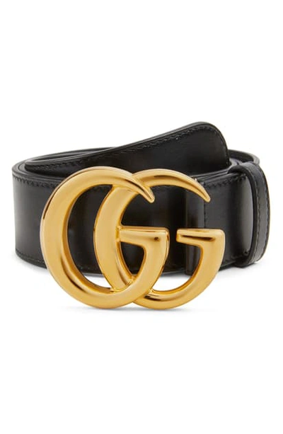 Gucci Gg Logo Buckle Leather Belt In Black