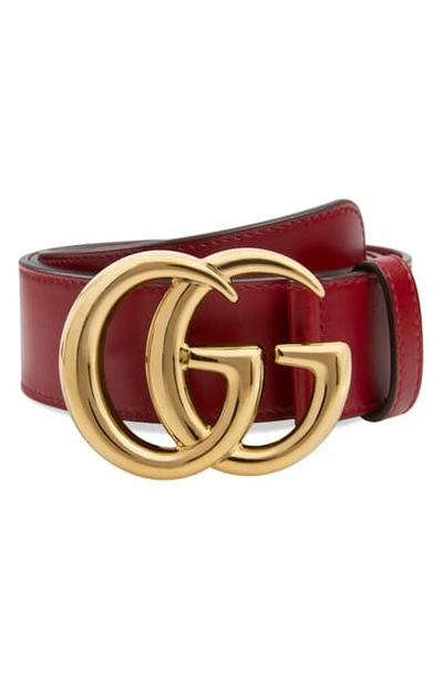 Gucci Gg Logo Buckle Leather Belt In New Cherry Red