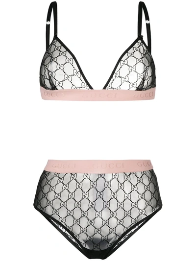 Gucci Gg Embroidered Lingerie Set In Black