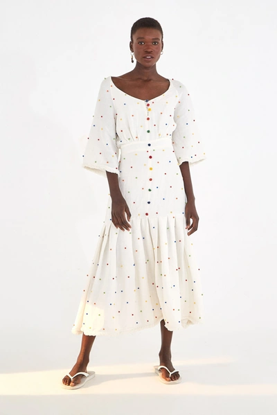 Farm Rio Embroidered Dot Midi Dress In Off-white | ModeSens