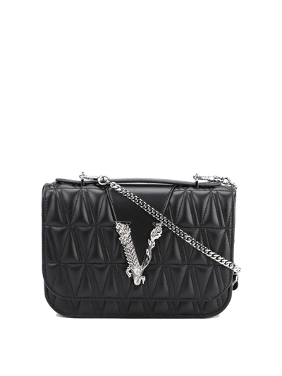 Versace Virtus Quilted Nappa Shoulder Bag In Black
