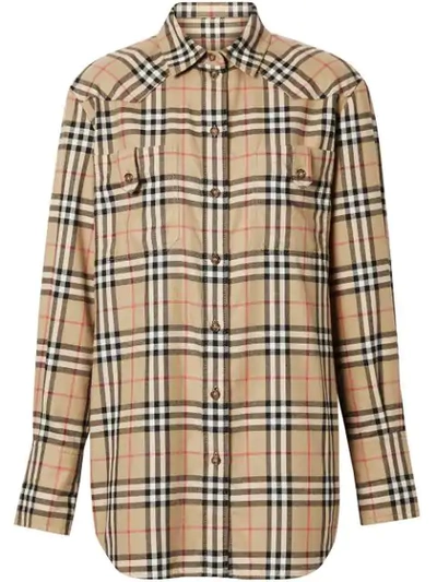 Burberry Vintage Check Flannel Oversized Shirt In Neutrals