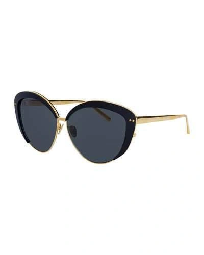 Linda Farrow Capped Cat-eye Sunglasses, Gold/black