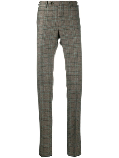 Pt01 Skinny Fit Checked Trousers In Brown
