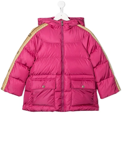 Gucci Kids' Interlocking G-stripe Padded Jacket In Pink