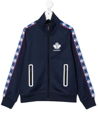 Dsquared2 Teen Logo Stripe Track Jacket In Blue