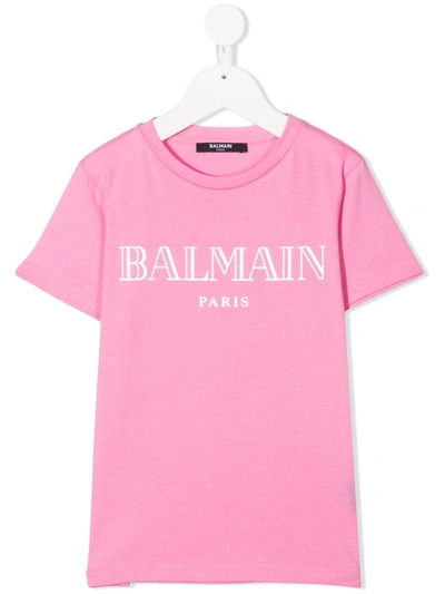 Balmain Kids' Logo-print T-shirt In Pink