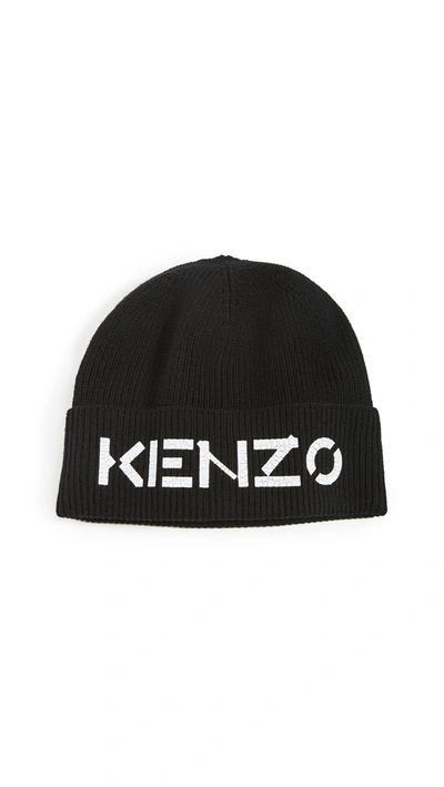 Kenzo Crackled Logo Wool Beanie In Black