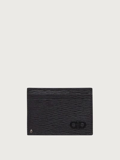 Ferragamo Gancini Leather Card Holder In Black