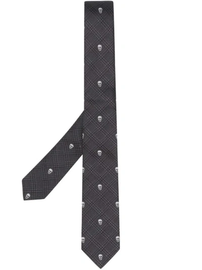 Alexander Mcqueen Skull-detail Check-pattern Tie In Anthracite