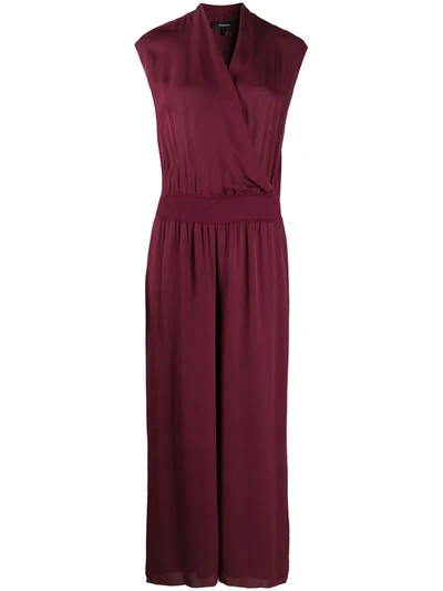 Theory Cropped Wrap-effect Silk Crepe De Chine Jumpsuit In Burgundy