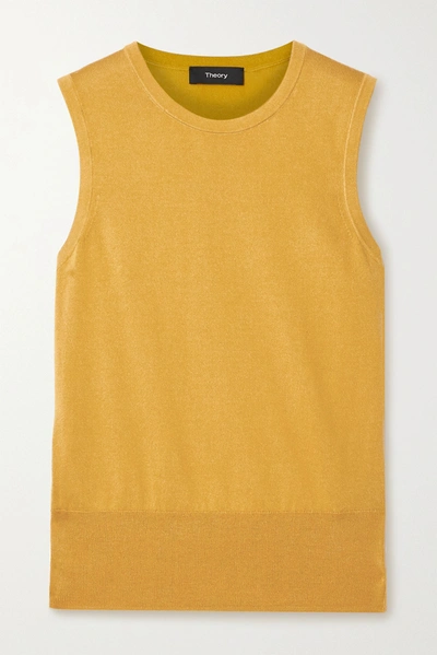 Theory Silk And Cotton-blend Tank In Mustard