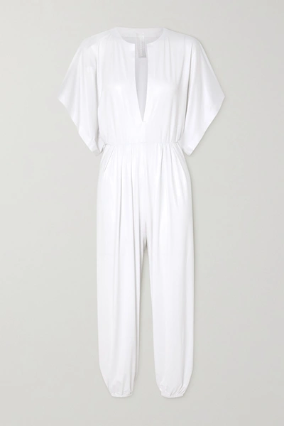 Norma Kamali Rectangle Jog Stretch-lamé Jumpsuit In White