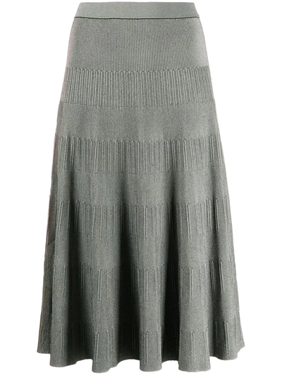 Theory Ribbed-knit Midi Skirt In Black/ivory