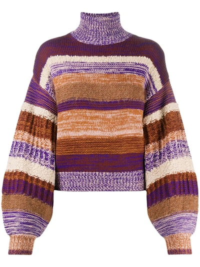 Ulla Johnson Shakina Cropped Striped Wool-blend Turtleneck Jumper In Brown