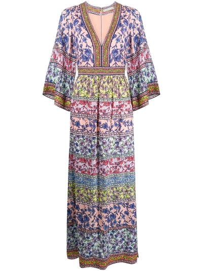 Alice And Olivia Lena Embroidered Floral-print Crepe Maxi Dress In Blue