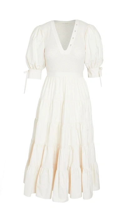 Ulla Johnson Wilda Tiered Cotton-poplin And Jersey Midi Dress In Ecru